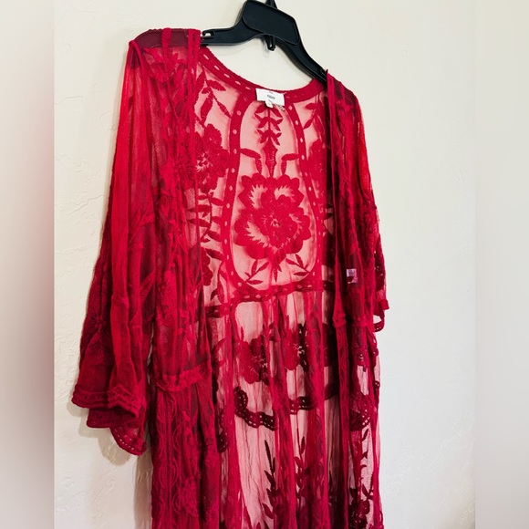 Entro Wine Colored Lace Duster Size Small - Picture 3 of 6